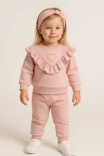 Βρεφικό σετ φόρμας μονόχρωμο με βόλαν και καρδιά