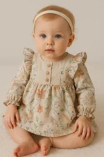 Φόρεμα Λινό Εμπριμέ με βολάν και κουμπιά